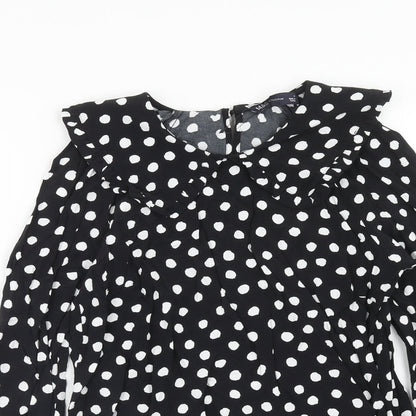 Marks & Spencer Womens Black Polka Dot Viscose Basic Blouse Size 6 Round Neck