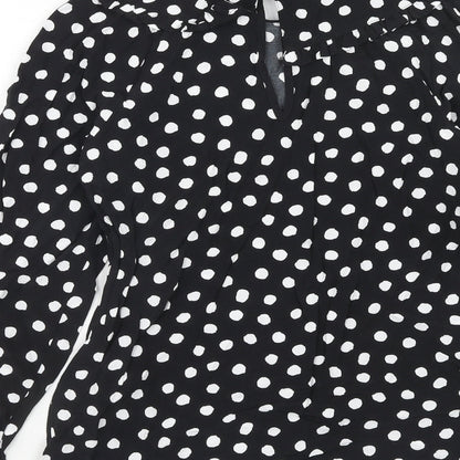 Marks & Spencer Womens Black Polka Dot Viscose Basic Blouse Size 6 Round Neck