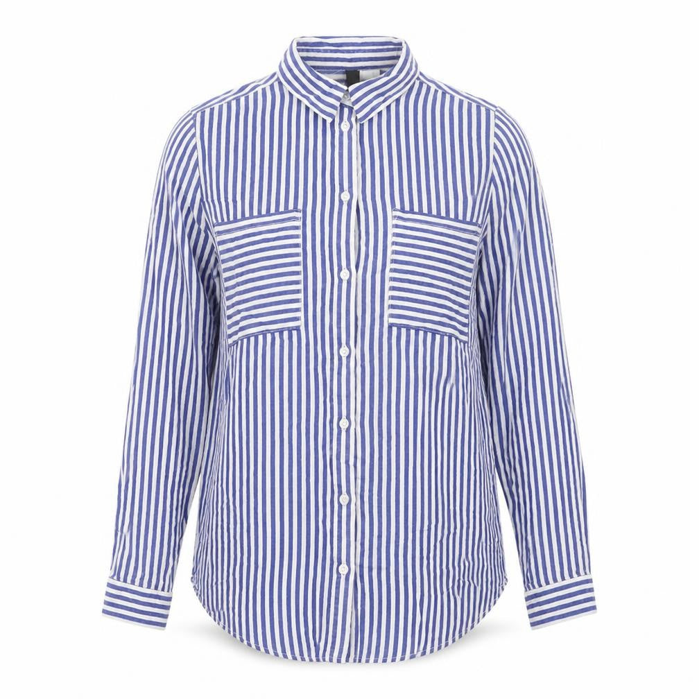 H&M Womens Blue Striped Viscose Basic Blouse Size 6 V-Neck