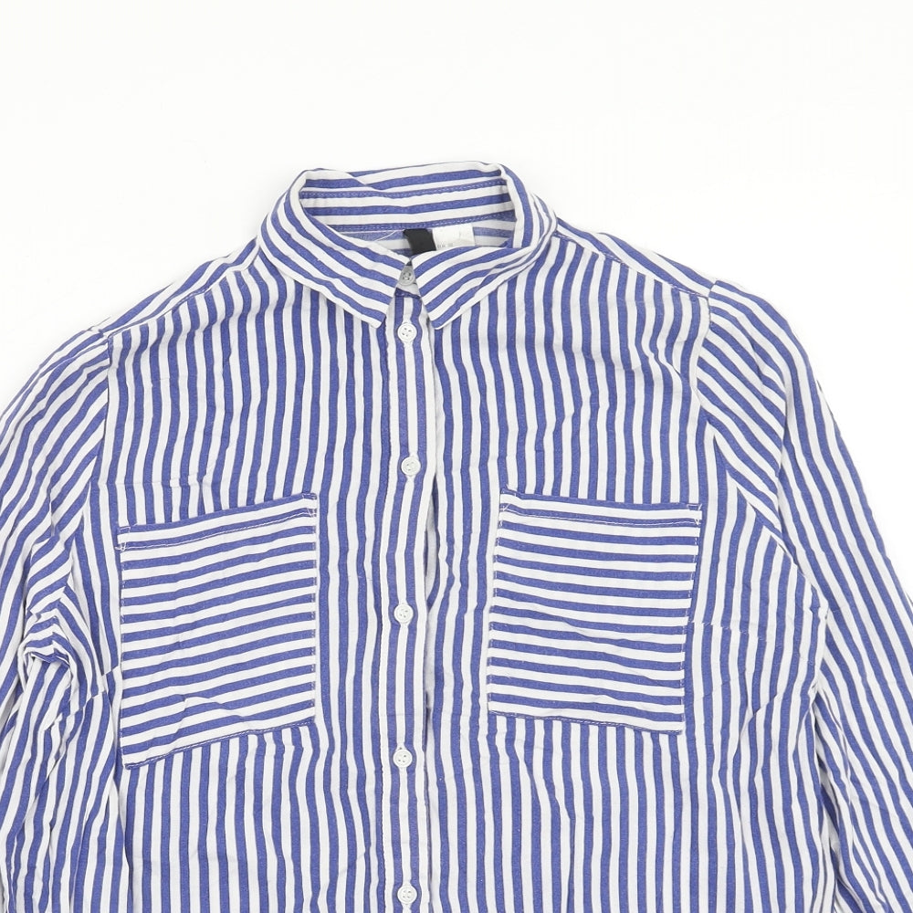 H&M Womens Blue Striped Viscose Basic Blouse Size 6 V-Neck