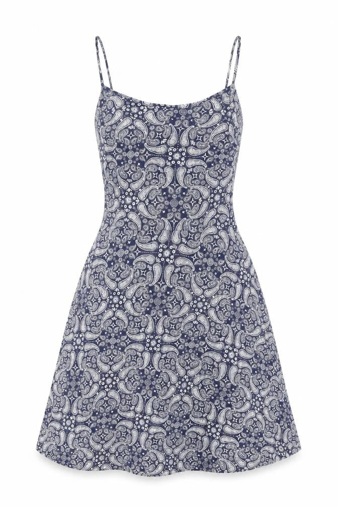 H&M Womens Blue Geometric Viscose Fit & Flare Size XS Scoop Neck Pullover