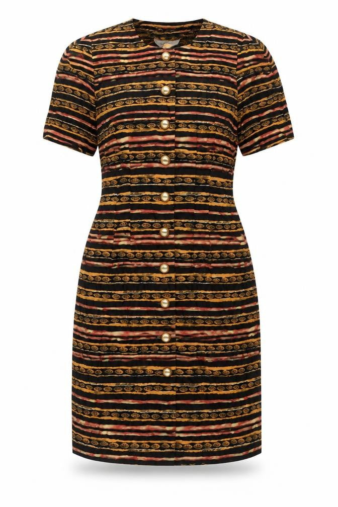 SL Fashion Womens Orange Striped Viscose A-Line Size 10 Round Neck Button
