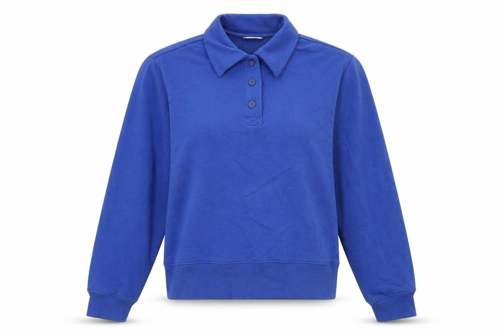 Monkl Womens Blue Cotton Pullover Sweatshirt Size 2XS Button