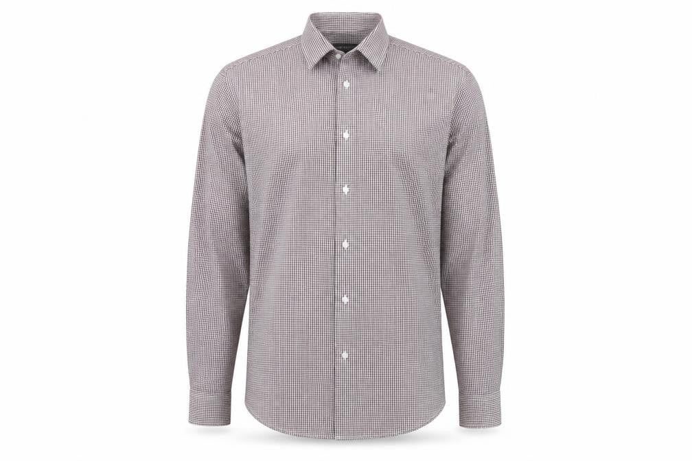 Primark Mens Purple Check Polyester Button-Up Size M Collared Button