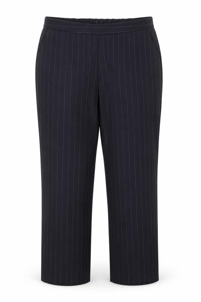 Bonmarché Womens Blue Striped Polyester Trousers Size 16 Regular