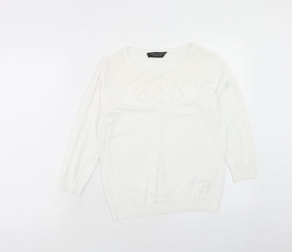 Dorothy Perkins Womens White Round Neck Viscose Pullover Jumper Size 12