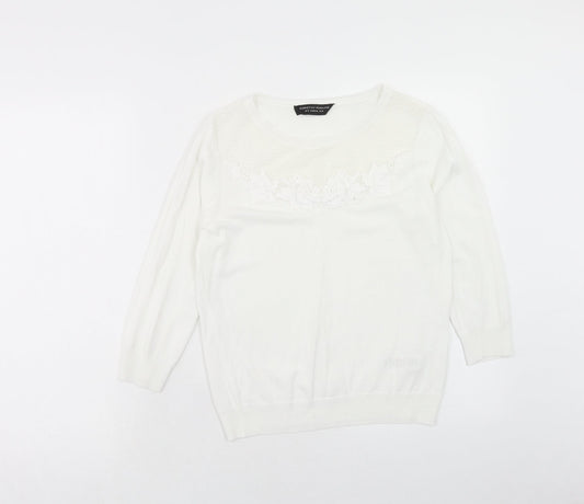 Dorothy Perkins Womens White Round Neck Viscose Pullover Jumper Size 12