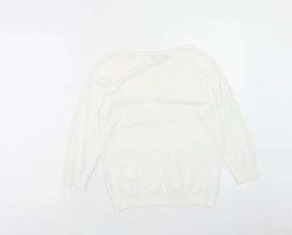 Dorothy Perkins Womens White Round Neck Viscose Pullover Jumper Size 12