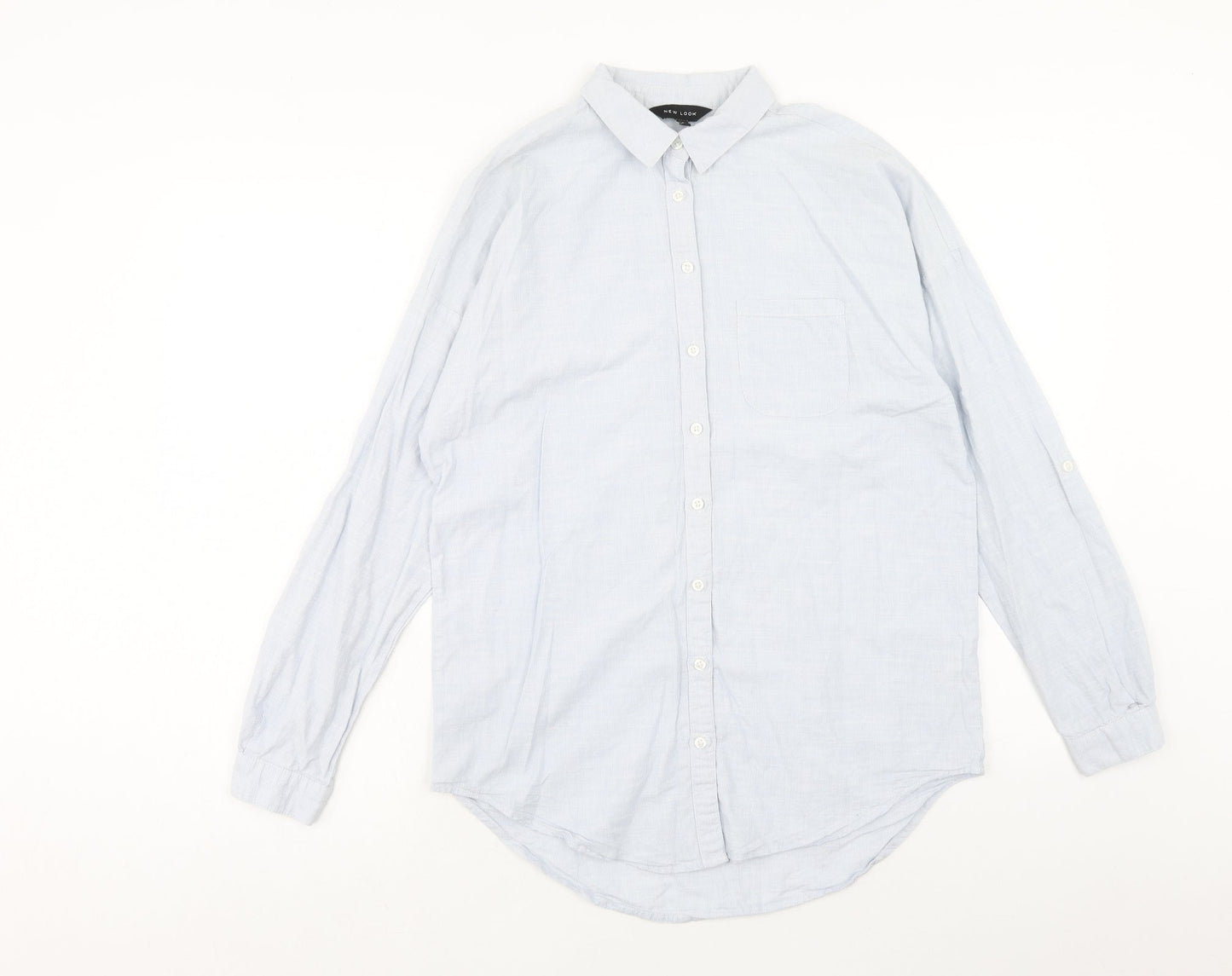 New Look Womens Blue Cotton Basic Button-Up Size 8 Collared