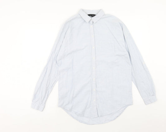 New Look Womens Blue Cotton Basic Button-Up Size 8 Collared