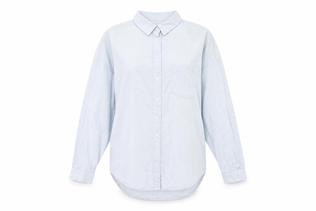 New Look Womens Blue Cotton Basic Button-Up Size 8 Collared