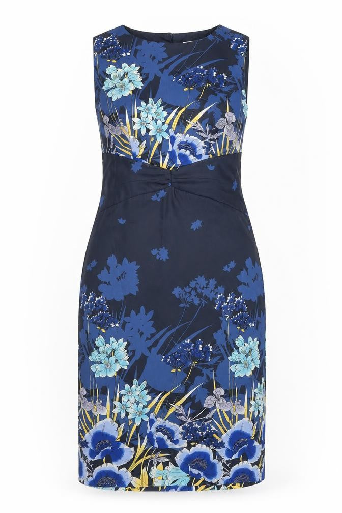 Untold Womens Blue Floral Polyester A-Line Size 10 Round Neck Zip