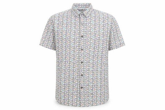 BCL London Mens White Geometric Cotton Button-Up Size S Collared Button - Car Print