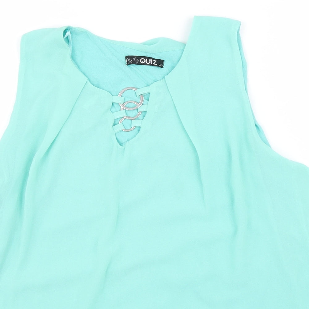 Quiz Womens Blue Polyester Basic Tank Size M V-Neck