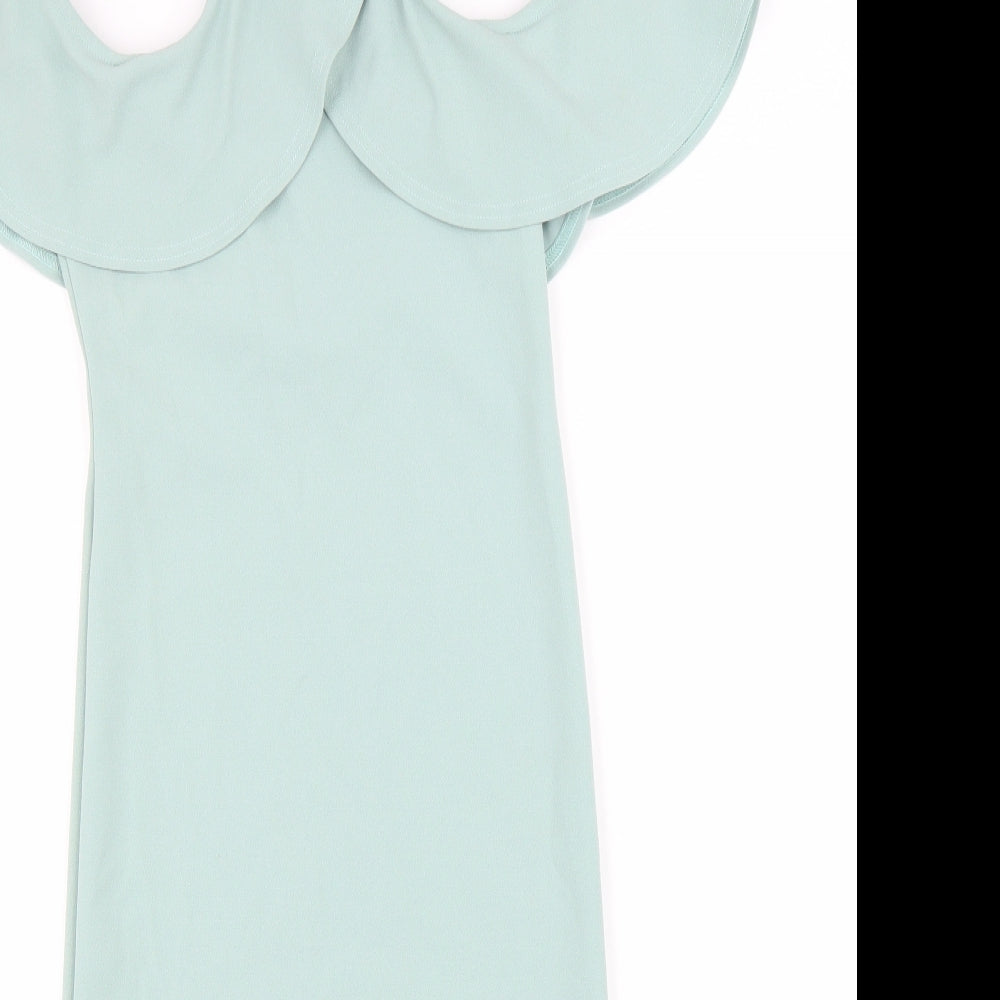 River Island Womens Blue Viscose Bodycon Size 8 Square Neck Pullover - Cold Shoulder