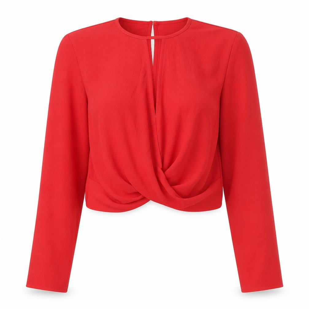 Divided Womens Red Polyester Basic Blouse Size 6 Round Neck - Keyhole Front