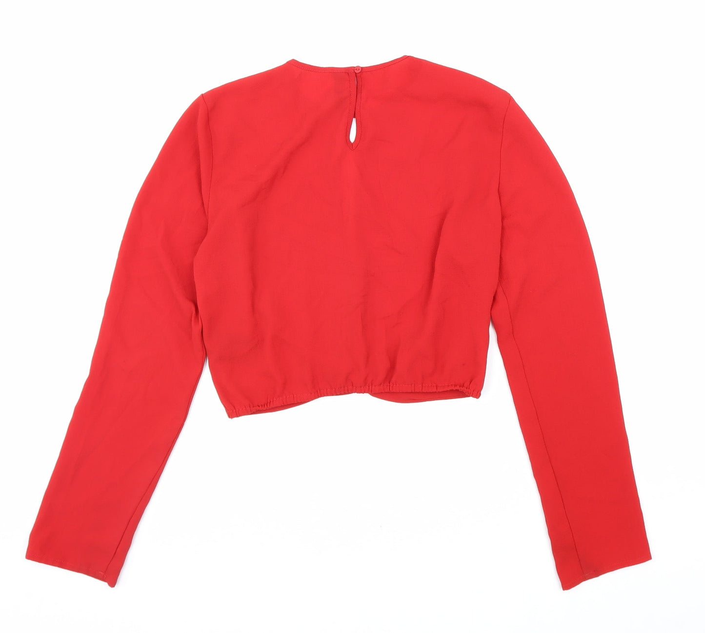Divided Womens Red Polyester Basic Blouse Size 6 Round Neck - Keyhole Front
