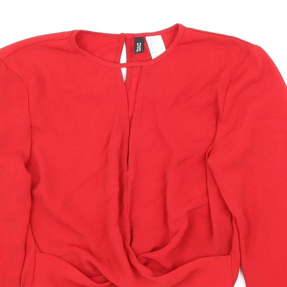 Divided Womens Red Polyester Basic Blouse Size 6 Round Neck - Keyhole Front