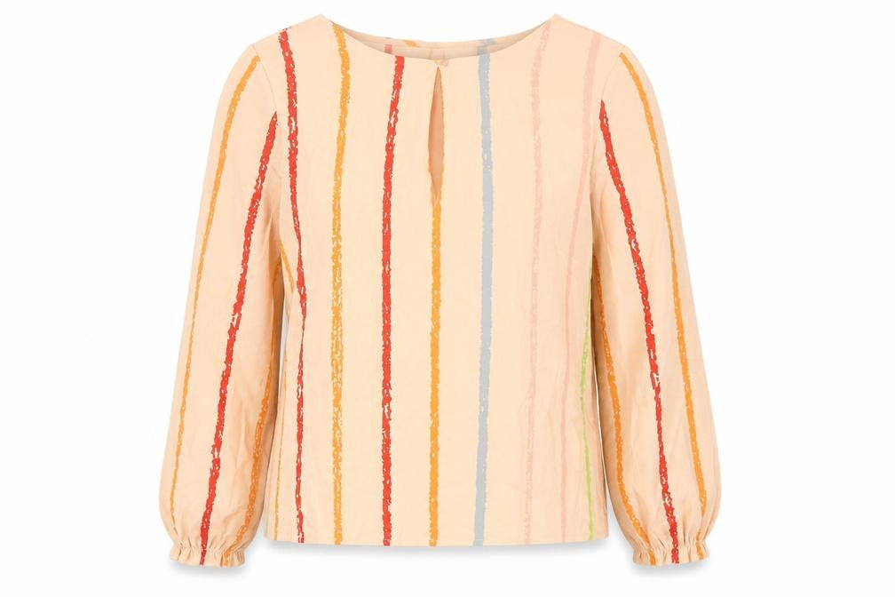 VERO MODA Womens Beige Striped Polyester Basic Blouse Size S Round Neck