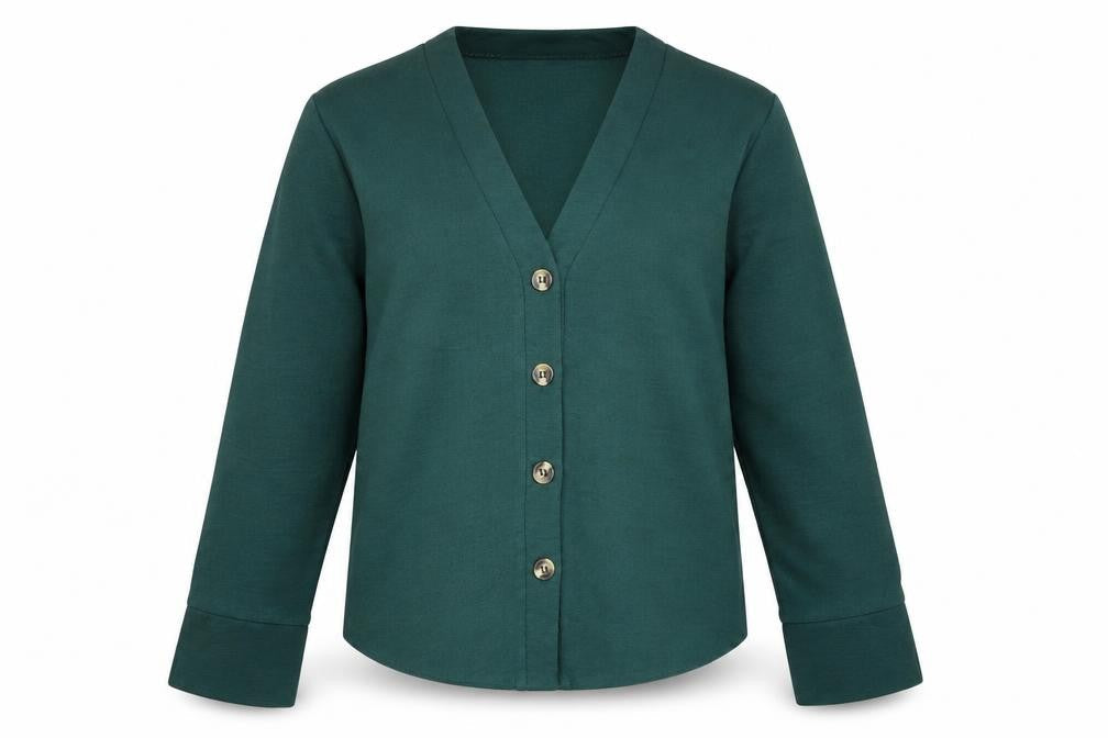 New Look Womens Green Polyester Basic Button-Up Size 6 V-Neck