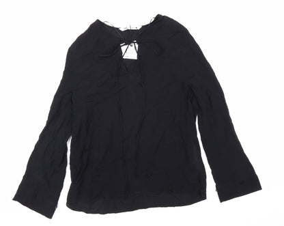Zara Womens Black Viscose Basic Blouse Size S V-Neck
