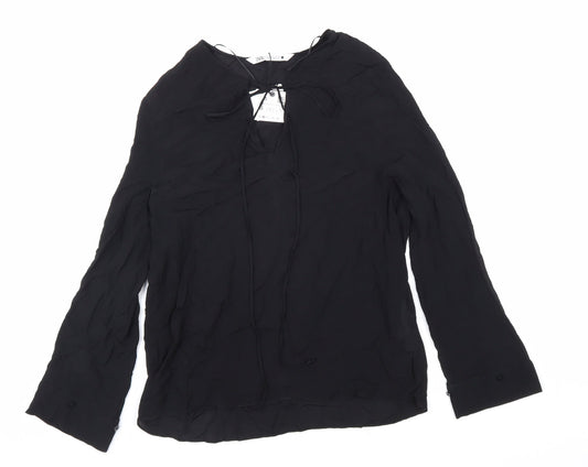 Zara Womens Black Viscose Basic Blouse Size S V-Neck
