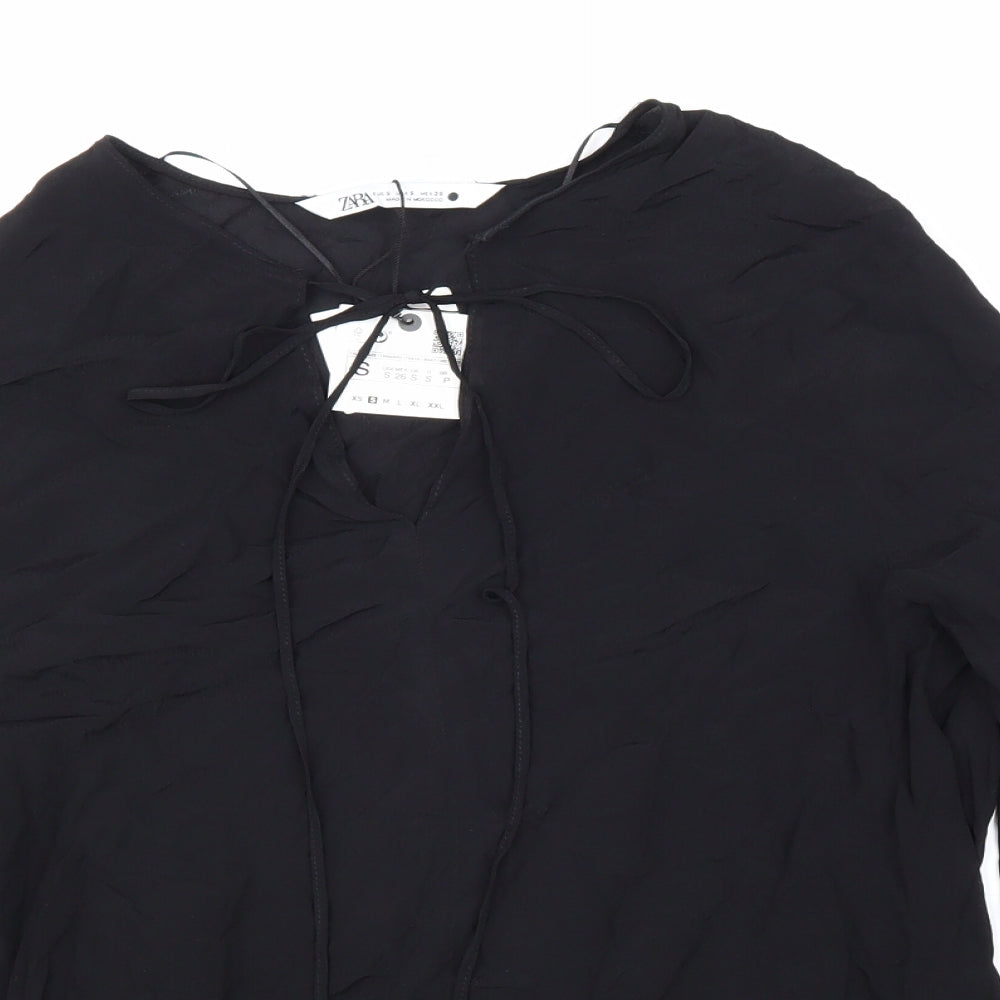 Zara Womens Black Viscose Basic Blouse Size S V-Neck