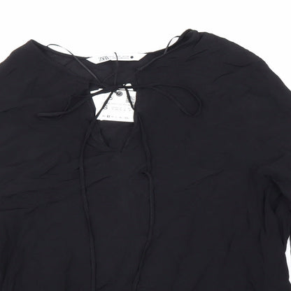 Zara Womens Black Viscose Basic Blouse Size S V-Neck