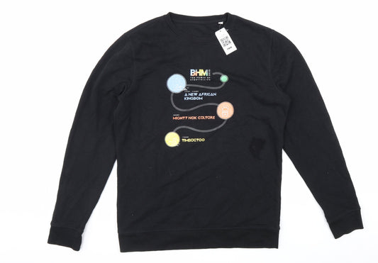 Preworn Mens Black Herringbone Polyester Pullover Sweatshirt Size L