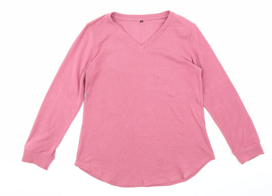 Preworn Womens Pink V-Neck Cotton Pullover Jumper Size M