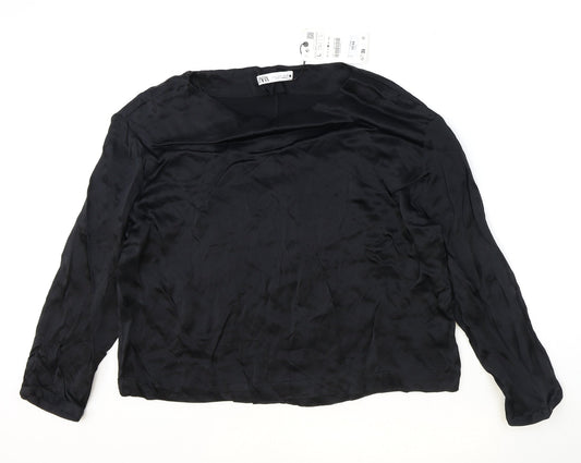 Zara Womens Black Viscose Basic Blouse Size L Round Neck