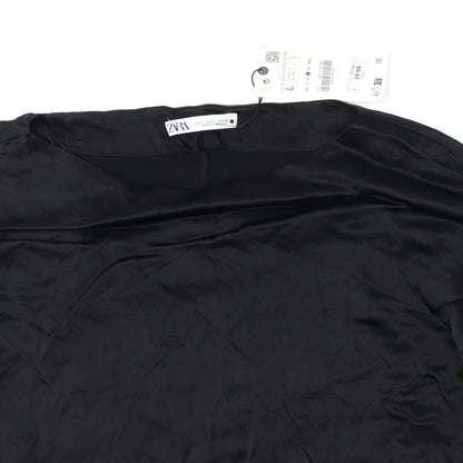 Zara Womens Black Viscose Basic Blouse Size L Round Neck
