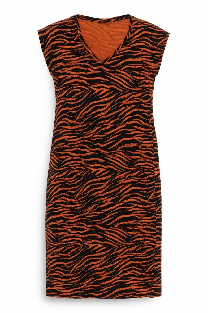 Marks & Spencer Womens Orange Animal Print Viscose Sheath Size 8 V-Neck Pullover