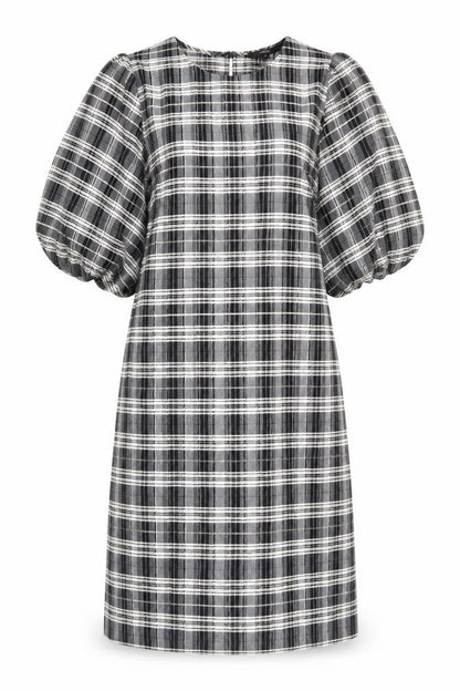 Next Womens Black Plaid Viscose Sheath Size 12 Round Neck Pullover - Voluminous Sleeves