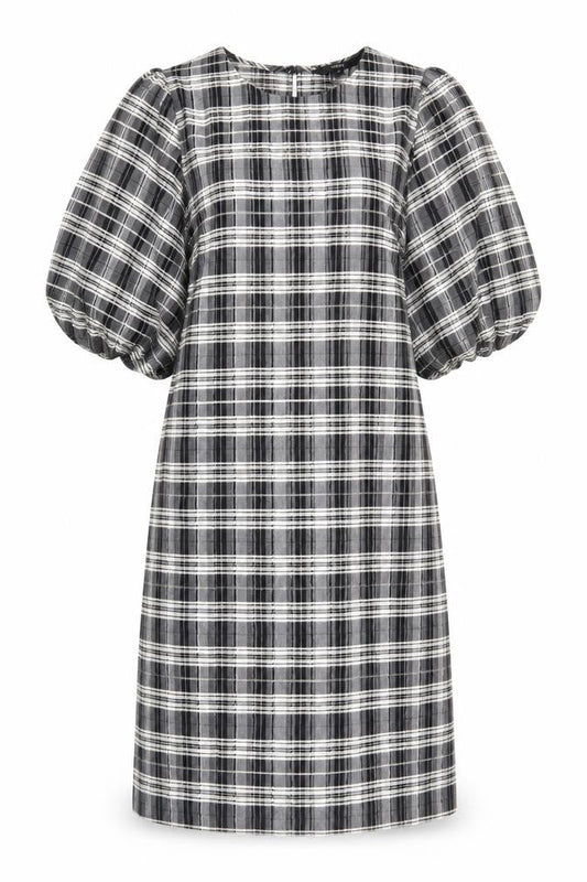 Next Womens Black Plaid Viscose Sheath Size 12 Round Neck Pullover - Voluminous Sleeves