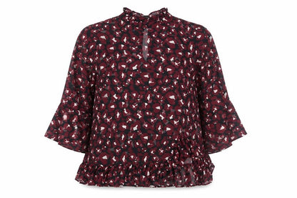 Papaya Womens Red Geometric Polyester Basic Blouse Size 12 Round Neck