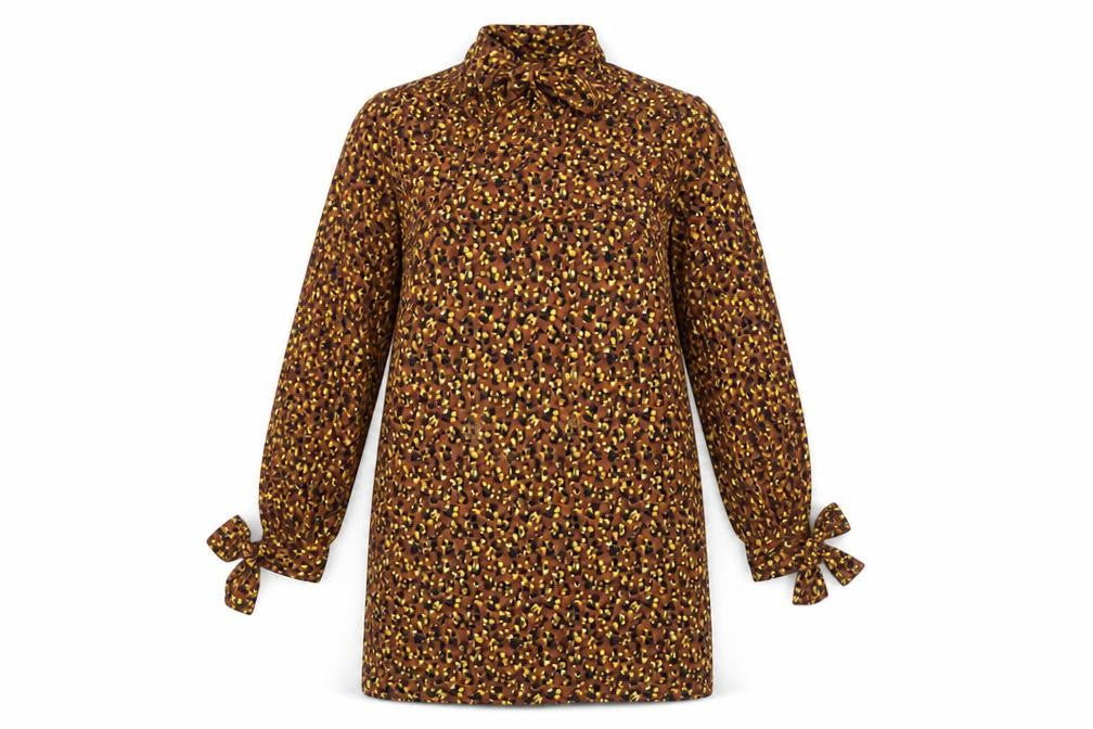NEXT Womens Brown Animal Print Viscose A-Line Size 12 Mock Neck Pullover - Leopard Pattern