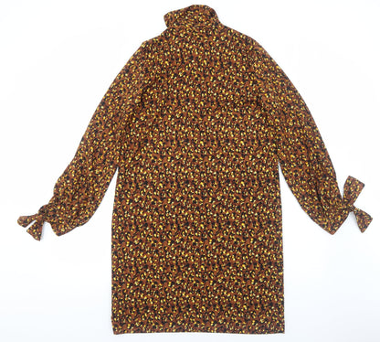 Next Womens Brown Animal Print Viscose A-Line Size 12 Mock Neck Pullover - Leopard Pattern