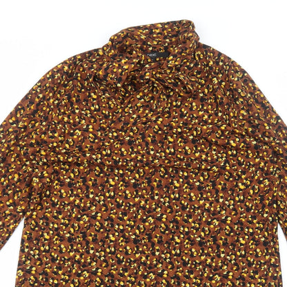 Next Womens Brown Animal Print Viscose A-Line Size 12 Mock Neck Pullover - Leopard Pattern