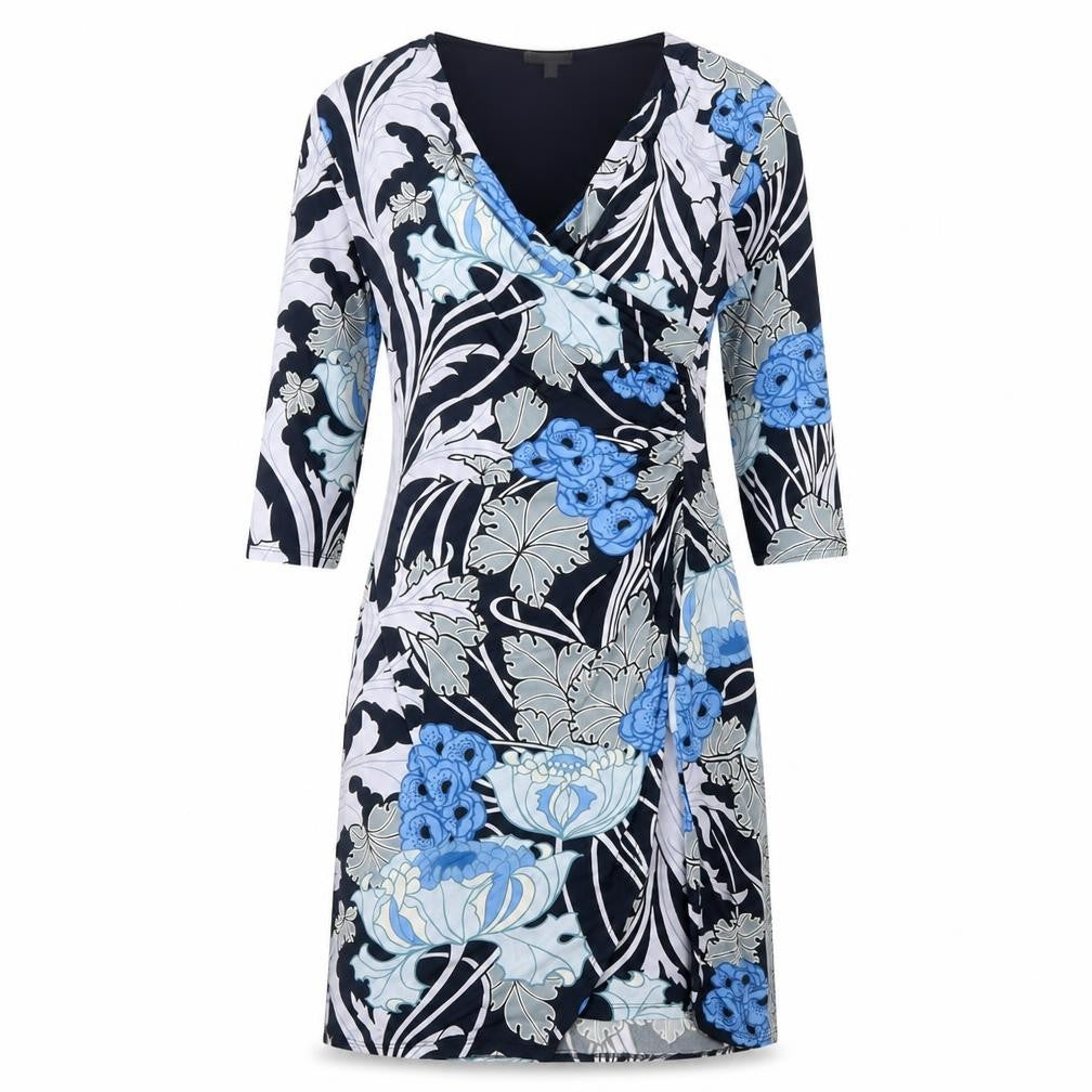 Marisa&Mare Womens Blue Geometric Polyester A-Line Size XL V-Neck Pullover