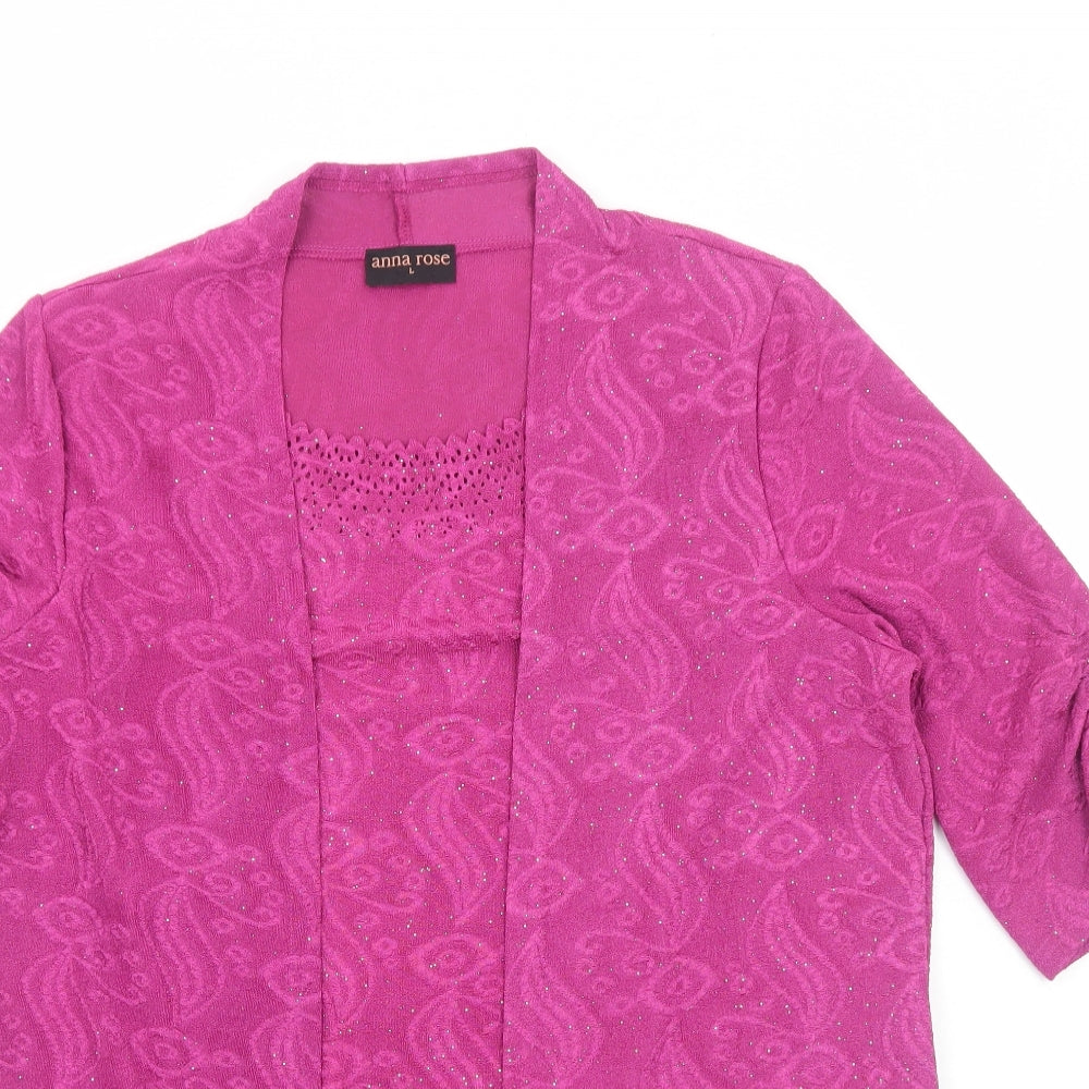 Anna Rose Womens Pink Geometric Polyester Basic Blouse Size L Scoop Neck