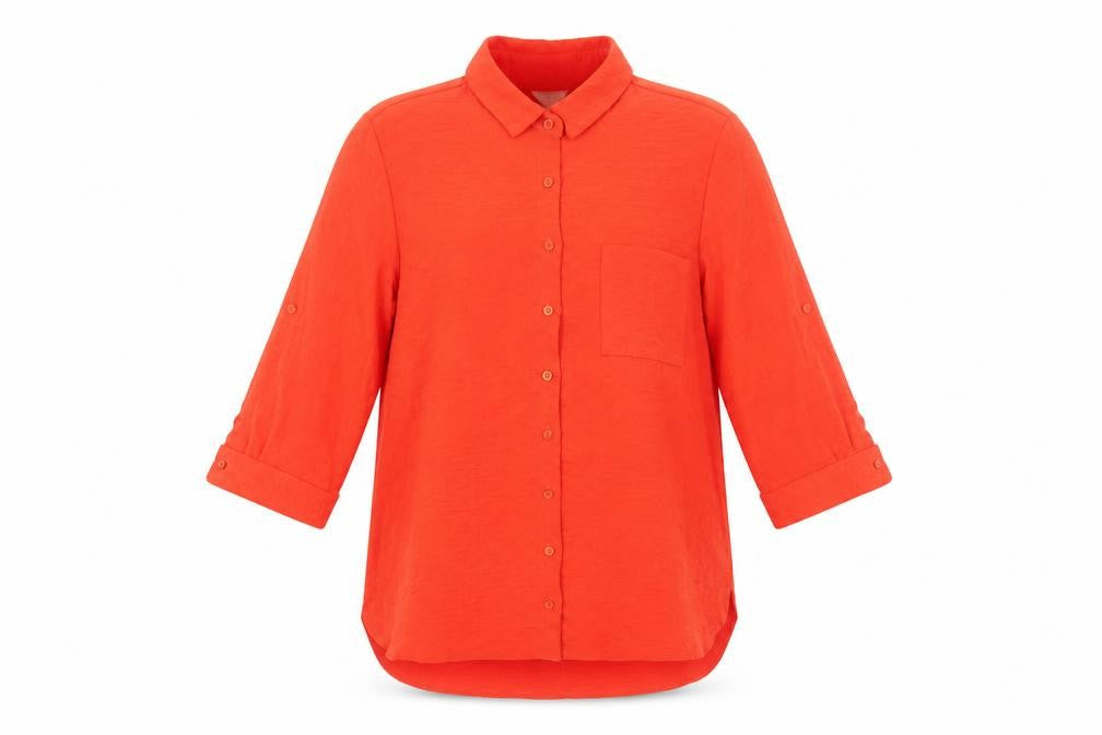 M&Co Womens Orange Viscose Basic Button-Up Size 14 Collared