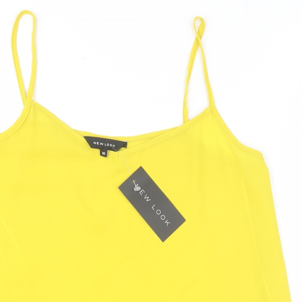 New Look Womens Yellow Polyester Camisole Tank Size 10 Scoop Neck