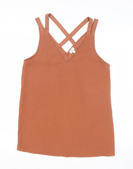 River Island Womens Orange Polyester Basic Tank Size 8 V-Neck - Cross Back Strap Detail