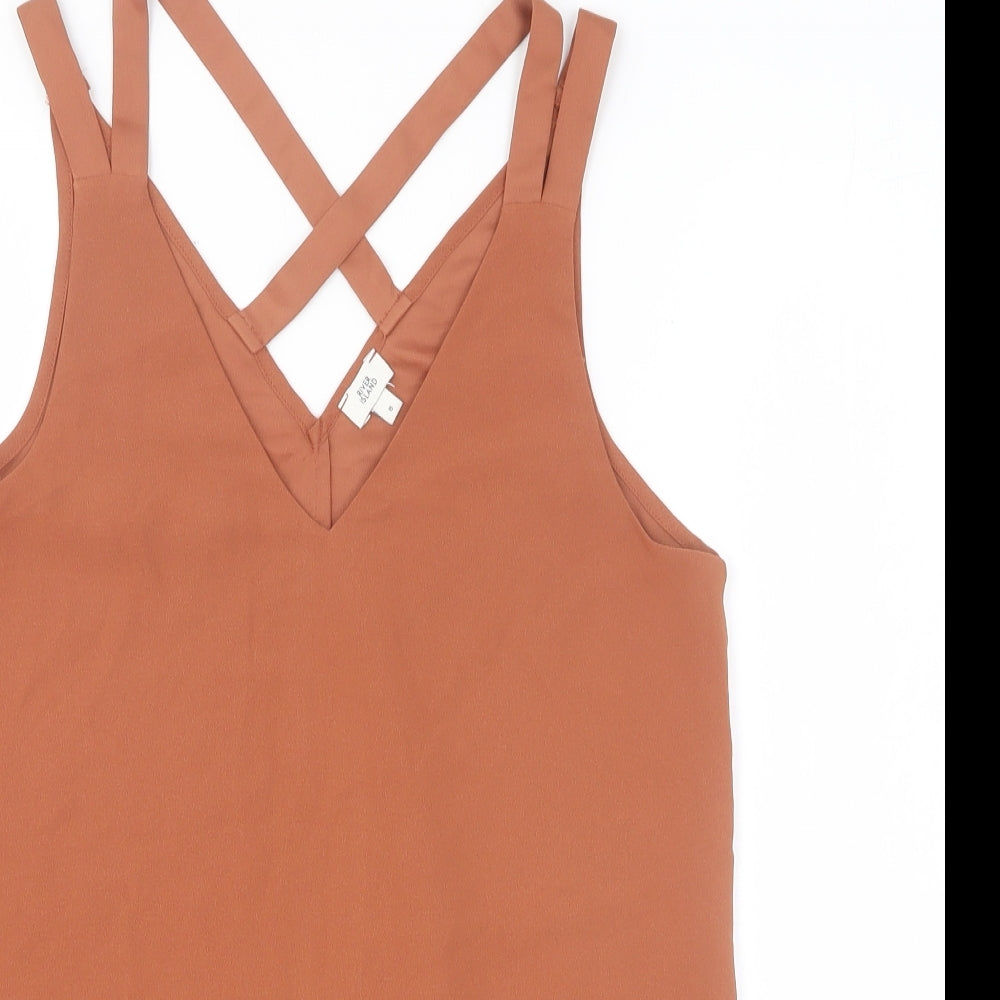 River Island Womens Orange Polyester Basic Tank Size 8 V-Neck - Cross Back Strap Detail