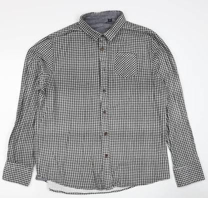 Brave Soul Mens Black Check Cotton Button-Up Size XL Collared Button