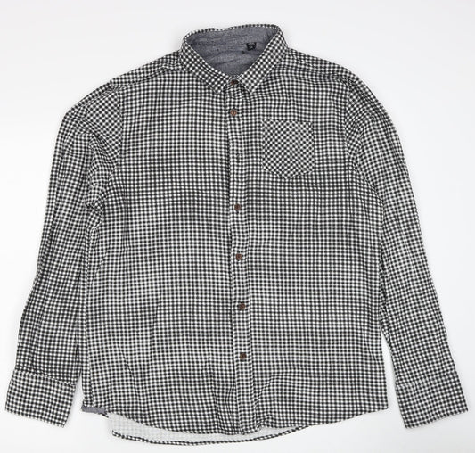 Brave Soul Mens Black Check Cotton Button-Up Size XL Collared Button