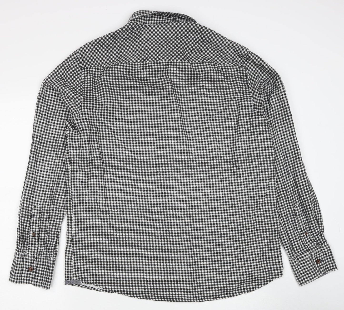 Brave Soul Mens Black Check Cotton Button-Up Size XL Collared Button