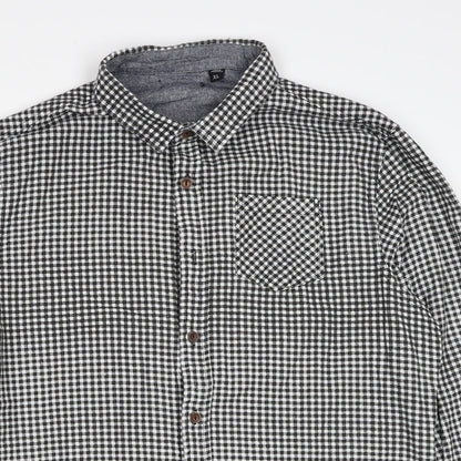 Brave Soul Mens Black Check Cotton Button-Up Size XL Collared Button