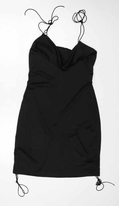 SHEIN Womens Black Polyester Bodycon Size L Cowl Neck Zip